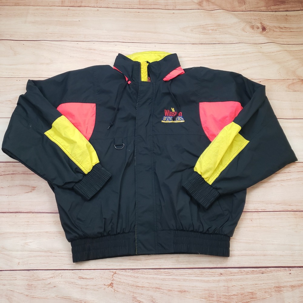 Vintage 1993 Winston Winners Club‎ Racing Jacket Mens L Black Neon Style Auto